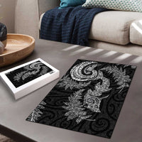 New Zealand Sea Animals with Maori Tribal Tattoo Puzzle Shark Manta Ray with Silver Fern Black