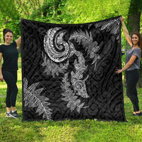 New Zealand Sea Animals with Maori Tribal Tattoo Quilt Shark Manta Ray with Silver Fern Black