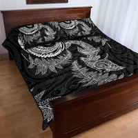 New Zealand Sea Animals with Maori Tribal Tattoo Quilt Bed Set Shark Manta Ray with Silver Fern Black