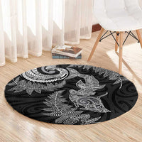New Zealand Sea Animals with Maori Tribal Tattoo Round Carpet Shark Manta Ray with Silver Fern Black