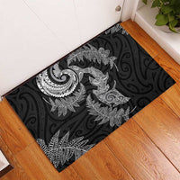New Zealand Sea Animals with Maori Tribal Tattoo Rubber Doormat Shark Manta Ray with Silver Fern Black