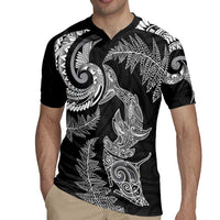 New Zealand Sea Animals with Maori Tribal Tattoo Rugby Jersey Shark Manta Ray with Silver Fern Black