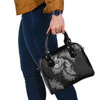 New Zealand Sea Animals with Maori Tribal Tattoo Shoulder Handbag Shark Manta Ray with Silver Fern Black