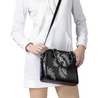 New Zealand Sea Animals with Maori Tribal Tattoo Shoulder Handbag Shark Manta Ray with Silver Fern Black