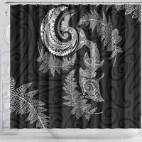 New Zealand Sea Animals with Maori Tribal Tattoo Shower Curtain Shark Manta Ray with Silver Fern Black