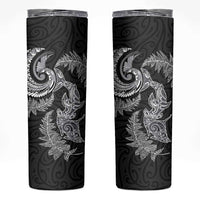 New Zealand Sea Animals with Maori Tribal Tattoo Skinny Tumbler Shark Manta Ray with Silver Fern Black