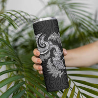 New Zealand Sea Animals with Maori Tribal Tattoo Skinny Tumbler Shark Manta Ray with Silver Fern Black