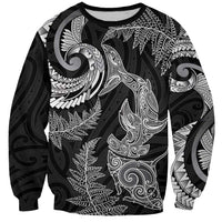 New Zealand Sea Animals with Maori Tribal Tattoo Sweatshirt Shark Manta Ray with Silver Fern Black