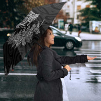 New Zealand Sea Animals with Maori Tribal Tattoo Umbrella Shark Manta Ray with Silver Fern Black