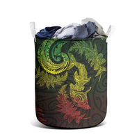 New Zealand Sea Animals with Maori Tribal Tattoo Laundry Basket Shark Manta Ray with Silver Fern Reggae