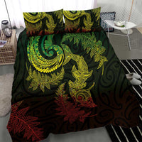 New Zealand Sea Animals with Maori Tribal Tattoo Bedding Set Shark Manta Ray with Silver Fern Reggae