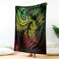 New Zealand Sea Animals with Maori Tribal Tattoo Blanket Shark Manta Ray with Silver Fern Reggae