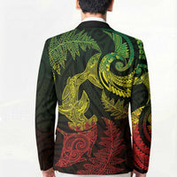 New Zealand Sea Animals with Maori Tribal Tattoo Blazer Shark Manta Ray with Silver Fern Reggae