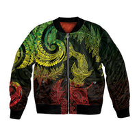 New Zealand Sea Animals with Maori Tribal Tattoo Bomber Jacket Shark Manta Ray with Silver Fern Reggae