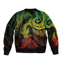 New Zealand Sea Animals with Maori Tribal Tattoo Bomber Jacket Shark Manta Ray with Silver Fern Reggae