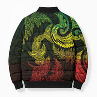 New Zealand Sea Animals with Maori Tribal Tattoo Bomber Puffer Jacket Shark Manta Ray with Silver Fern Reggae