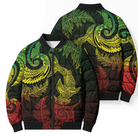 New Zealand Sea Animals with Maori Tribal Tattoo Bomber Puffer Jacket Shark Manta Ray with Silver Fern Reggae