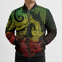 New Zealand Sea Animals with Maori Tribal Tattoo Bomber Puffer Jacket Shark Manta Ray with Silver Fern Reggae
