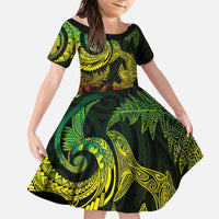 New Zealand Sea Animals with Maori Tribal Tattoo Family Matching Summer Maxi Dress and Hawaiian Shirt Shark Manta Ray with Silver Fern Reggae