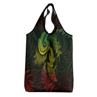 New Zealand Sea Animals with Maori Tribal Tattoo Grocery Bag Shark Manta Ray with Silver Fern Reggae