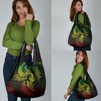 New Zealand Sea Animals with Maori Tribal Tattoo Grocery Bag Shark Manta Ray with Silver Fern Reggae