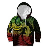 New Zealand Sea Animals with Maori Tribal Tattoo Kid Hoodie Shark Manta Ray with Silver Fern Reggae