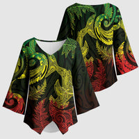 New Zealand Sea Animals with Maori Tribal Tattoo Kimono Sleeve Blouse Shark Manta Ray with Silver Fern Reggae