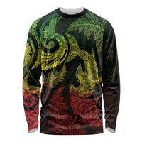 New Zealand Sea Animals with Maori Tribal Tattoo Long Sleeve Shirt Shark Manta Ray with Silver Fern Reggae
