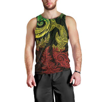 New Zealand Sea Animals with Maori Tribal Tattoo Men Tank Top Shark Manta Ray with Silver Fern Reggae