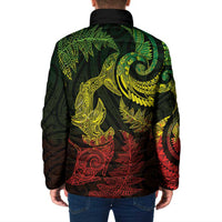 New Zealand Sea Animals with Maori Tribal Tattoo Padded Jacket Shark Manta Ray with Silver Fern Reggae
