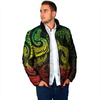 New Zealand Sea Animals with Maori Tribal Tattoo Padded Jacket Shark Manta Ray with Silver Fern Reggae