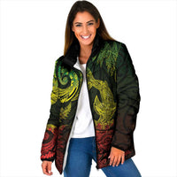 New Zealand Sea Animals with Maori Tribal Tattoo Padded Jacket Shark Manta Ray with Silver Fern Reggae