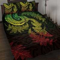 New Zealand Sea Animals with Maori Tribal Tattoo Quilt Bed Set Shark Manta Ray with Silver Fern Reggae