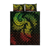 New Zealand Sea Animals with Maori Tribal Tattoo Quilt Bed Set Shark Manta Ray with Silver Fern Reggae