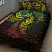 New Zealand Sea Animals with Maori Tribal Tattoo Quilt Bed Set Shark Manta Ray with Silver Fern Reggae