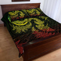 New Zealand Sea Animals with Maori Tribal Tattoo Quilt Bed Set Shark Manta Ray with Silver Fern Reggae