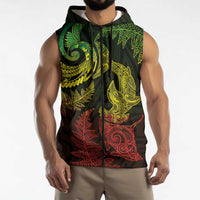 New Zealand Sea Animals with Maori Tribal Tattoo Sleeveless Zip Hoodie Shark Manta Ray with Silver Fern Reggae