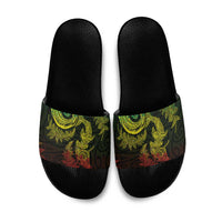 New Zealand Sea Animals with Maori Tribal Tattoo Slide Sandals Shark Manta Ray with Silver Fern Reggae