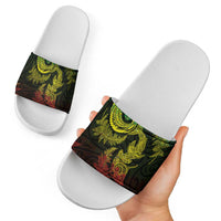 New Zealand Sea Animals with Maori Tribal Tattoo Slide Sandals Shark Manta Ray with Silver Fern Reggae