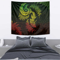 New Zealand Sea Animals with Maori Tribal Tattoo Tapestry Shark Manta Ray with Silver Fern Reggae