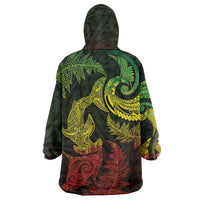 New Zealand Sea Animals with Maori Tribal Tattoo Wearable Blanket Hoodie Shark Manta Ray with Silver Fern Reggae