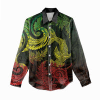 New Zealand Sea Animals with Maori Tribal Tattoo Women Casual Shirt Shark Manta Ray with Silver Fern Reggae LT03 - Polynesian Pride