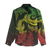New Zealand Sea Animals with Maori Tribal Tattoo Women Casual Shirt Shark Manta Ray with Silver Fern Reggae LT03 - Polynesian Pride