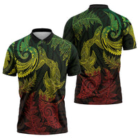 New Zealand Sea Animals with Maori Tribal Tattoo Zipper Polo Shirt Shark Manta Ray with Silver Fern Reggae