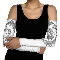 New Zealand Sea Animals with Maori Tribal Tattoo Arm Sleeves Shark Manta Ray with Silver Fern White