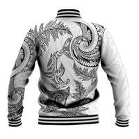 New Zealand Sea Animals with Maori Tribal Tattoo Baseball Jacket Shark Manta Ray with Silver Fern White