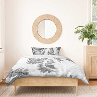 New Zealand Sea Animals with Maori Tribal Tattoo Bedding Set Shark Manta Ray with Silver Fern White