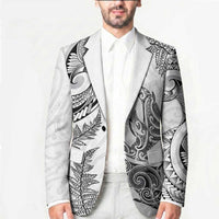 New Zealand Sea Animals with Maori Tribal Tattoo Blazer Shark Manta Ray with Silver Fern White