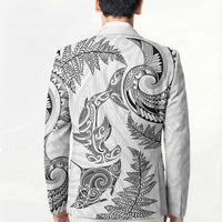 New Zealand Sea Animals with Maori Tribal Tattoo Blazer Shark Manta Ray with Silver Fern White
