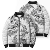 New Zealand Sea Animals with Maori Tribal Tattoo Bomber Puffer Jacket Shark Manta Ray with Silver Fern White